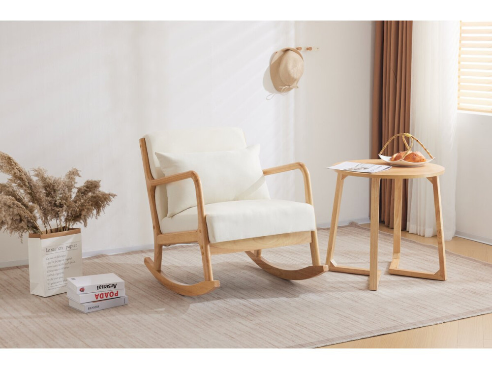 Scandinavian style rocking chair in terrycloth and wood "Clinton" - Beige