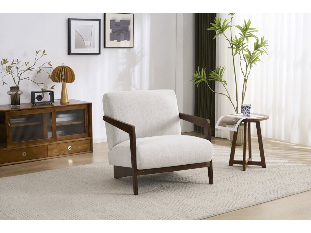 Lena" Scandinavian interior armchair in wood and fabric - Beige