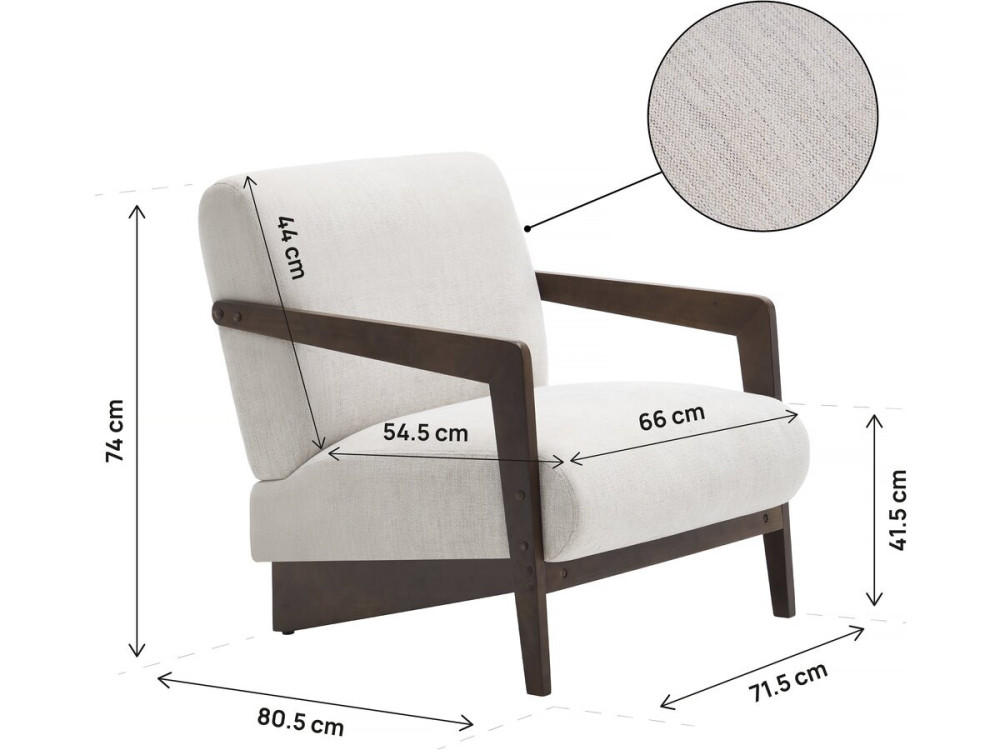 Lena" Scandinavian interior armchair in wood and fabric - Beige