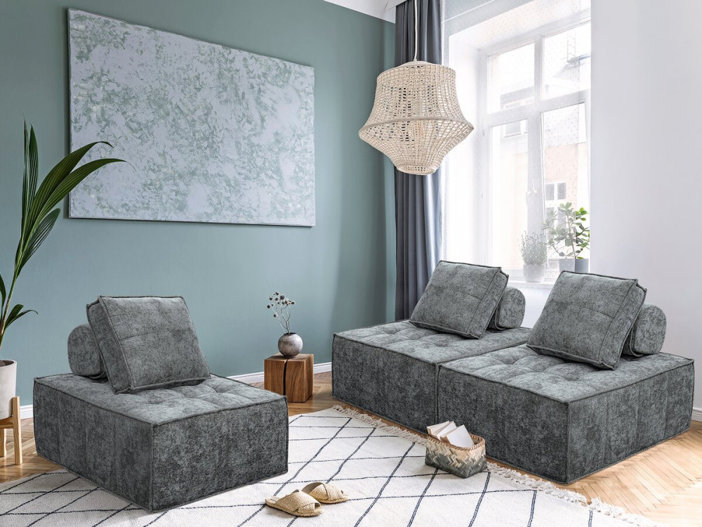 Fireside chair in "Velluto" textured fabric - 96 x 100 x 89 cm - Grey