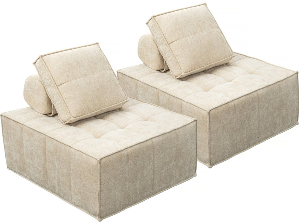 Set of 2 "Velluto" textured fabric modular sofa seats - Beige