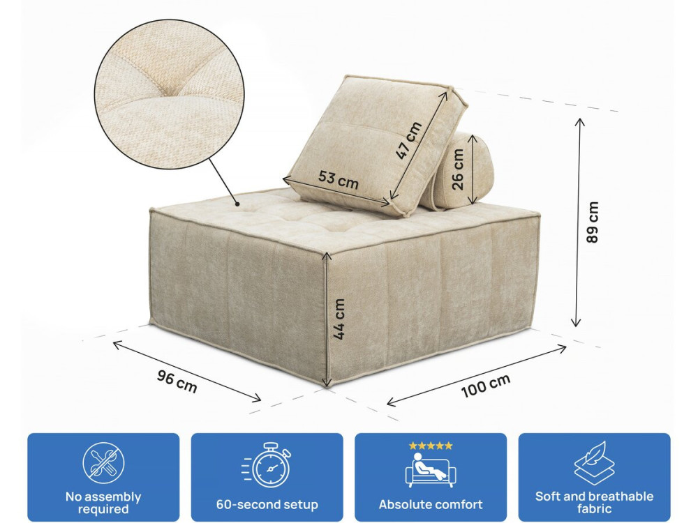 Set of 2 "Velluto" textured fabric modular sofa seats - Beige