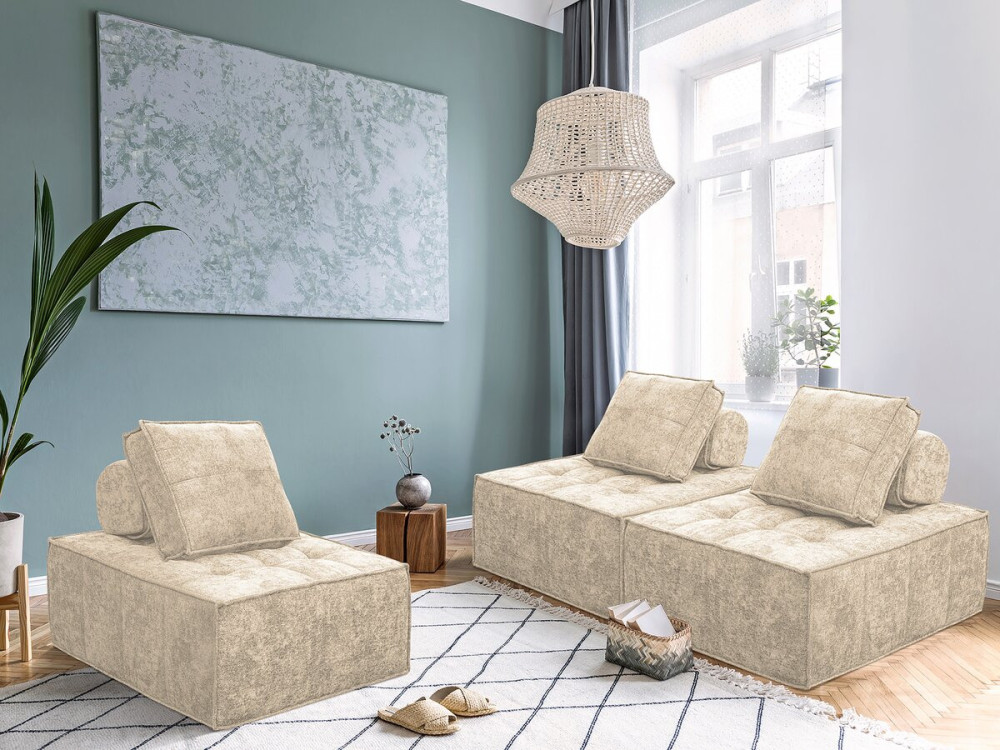Set of 2 "Velluto" textured fabric modular sofa seats - Beige