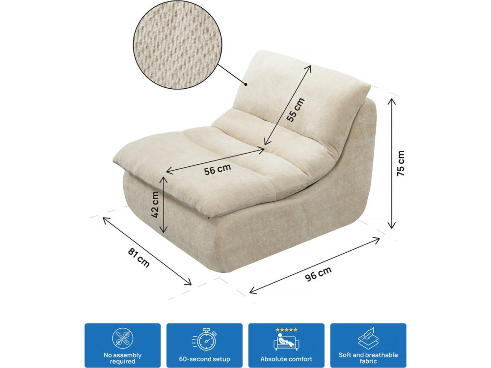 Fireside chair in textured fabric "Candela" - 81 x 96 x 75 cm - Beige