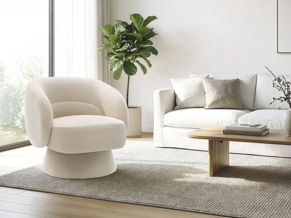 Franklin" swivel armchair in bouclette fabric - 74 x 75 x 75 cm - Beige