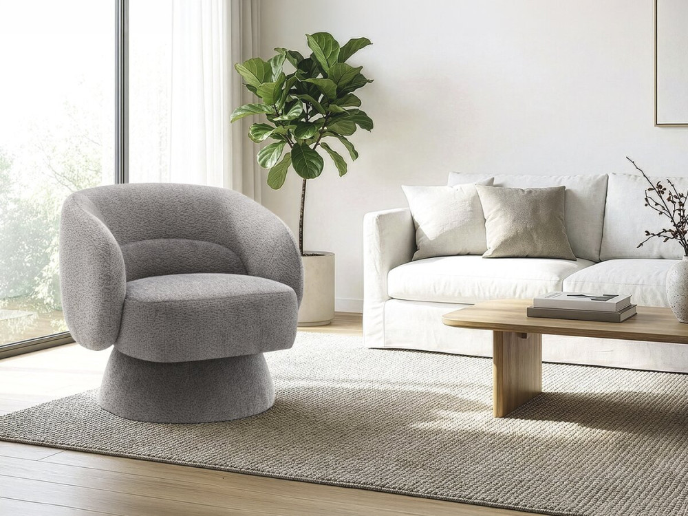Franklin" swivel armchair in bouclette fabric - 74 x 75 x 75 cm - Grey