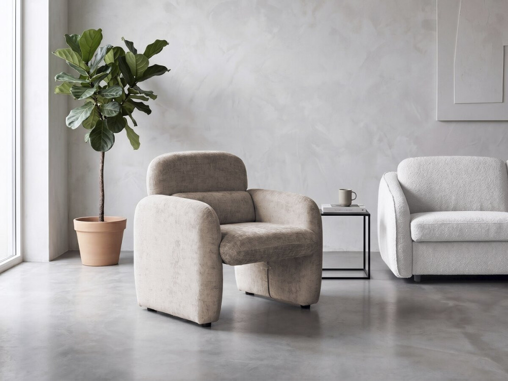 Cozmo" lounge chair in mottled fabric - 78 x 79 x 77 cm - Beige