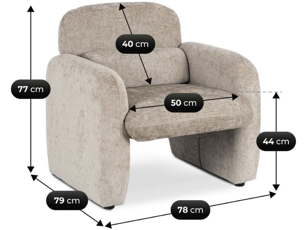 Cozmo" lounge chair in mottled fabric - 78 x 79 x 77 cm - Beige
