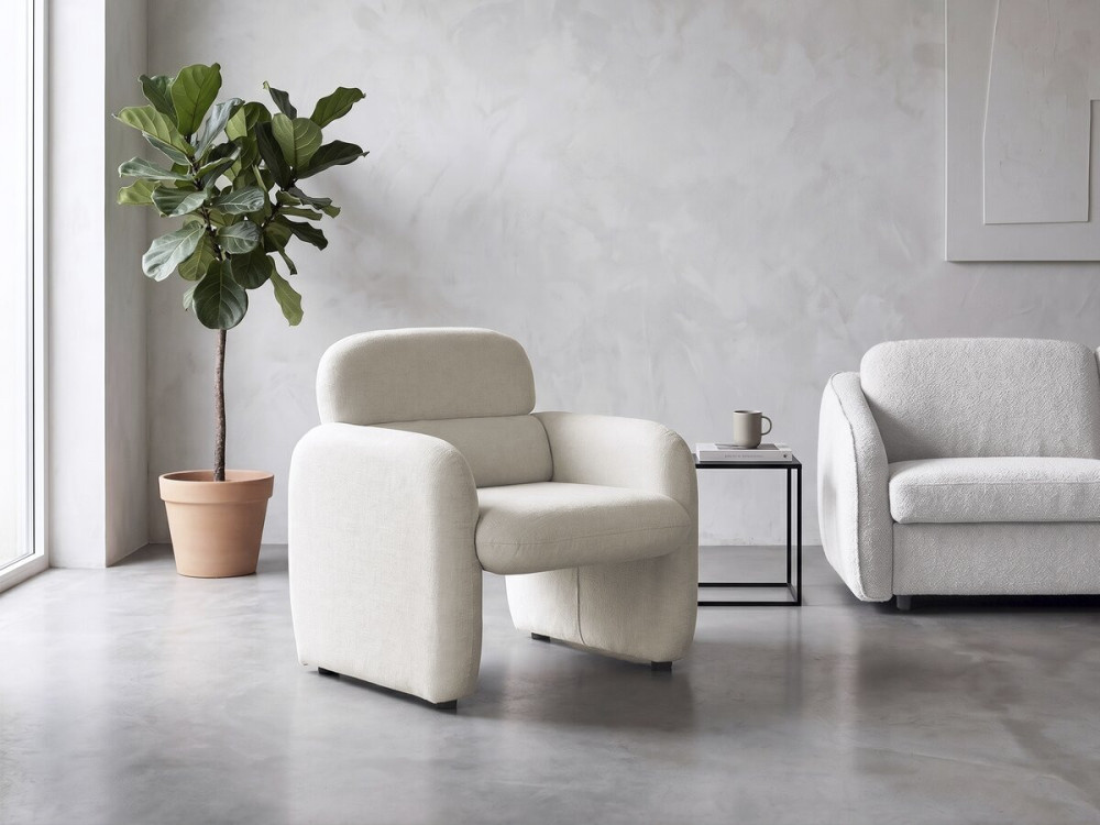 Cozmo" lounge chair in mottled fabric - 78 x 79 x 77 cm - Cream