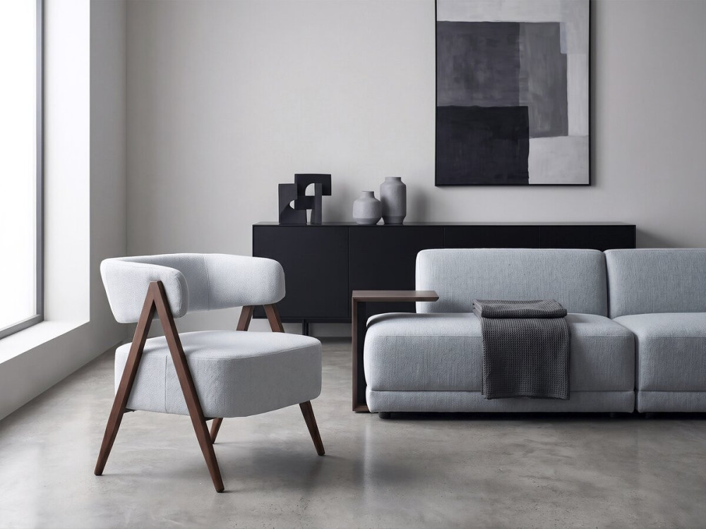 Astra" armchair with imitation wood frame - Light grey