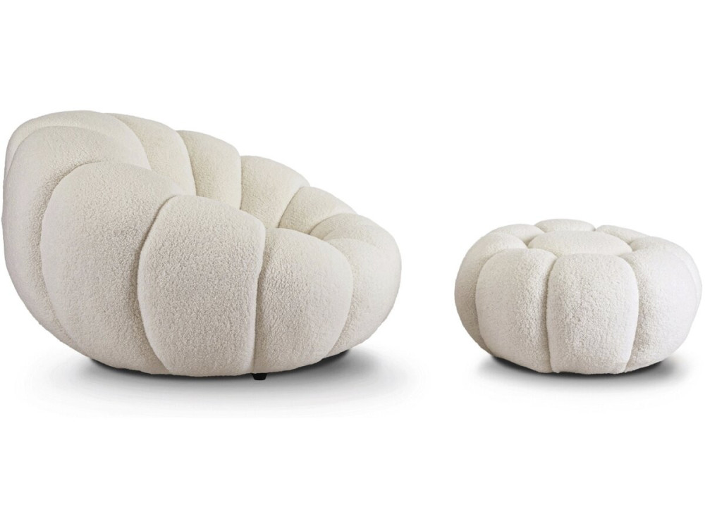 Élysée" bubble armchair with pouffe in bouclette fabric - Cream