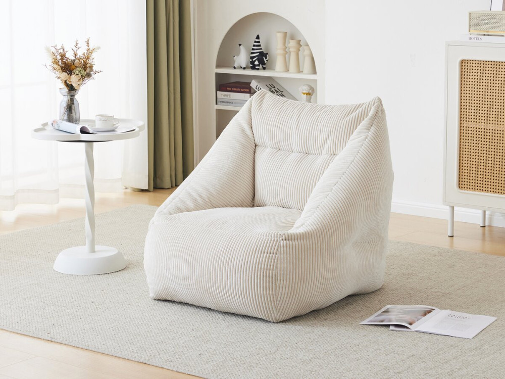 Corduroy pouf "Medellin" - Beige - 85 x 85 x 72 cm