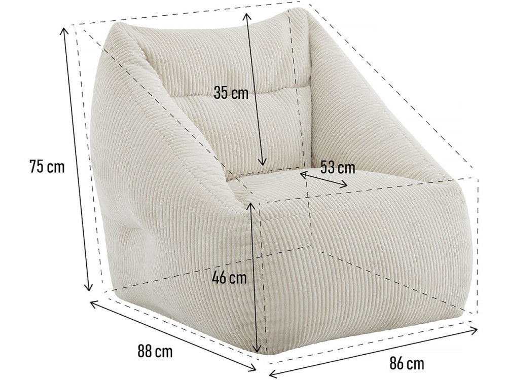 Corduroy pouf "Medellin" - Beige - 85 x 85 x 72 cm