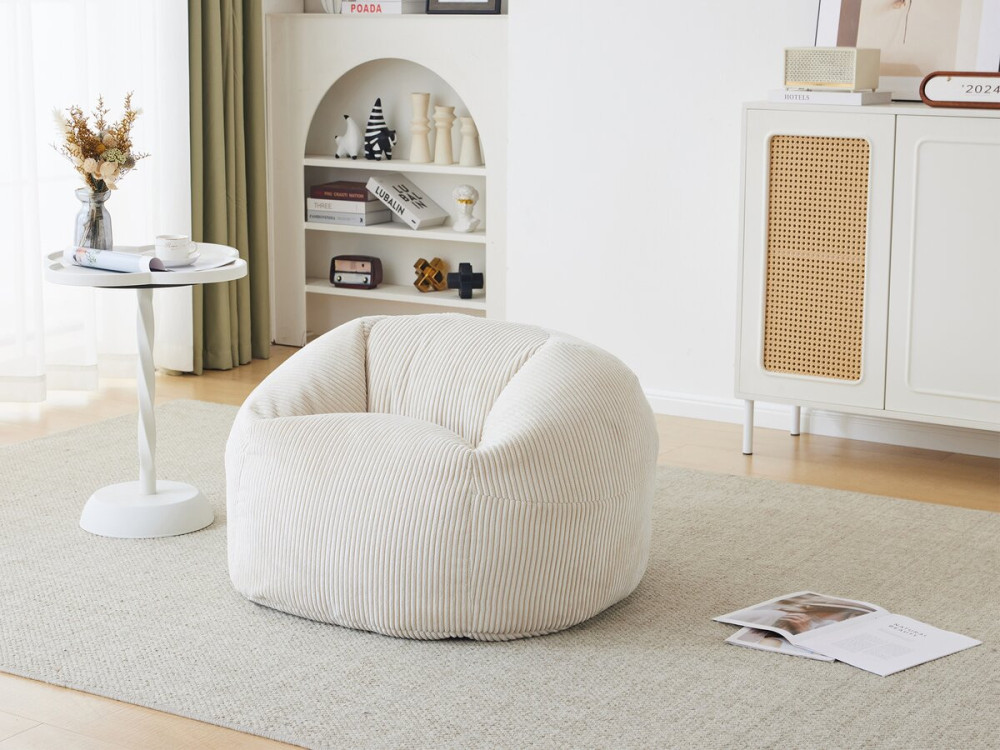 Corduroy pouf "Cusco" - 80 x 74 x 49 cm - Beige