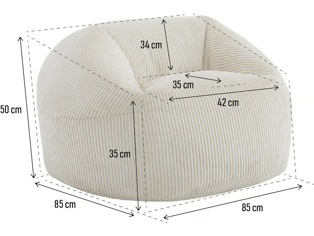 Corduroy pouf "Cusco" - 80 x 74 x 49 cm - Beige