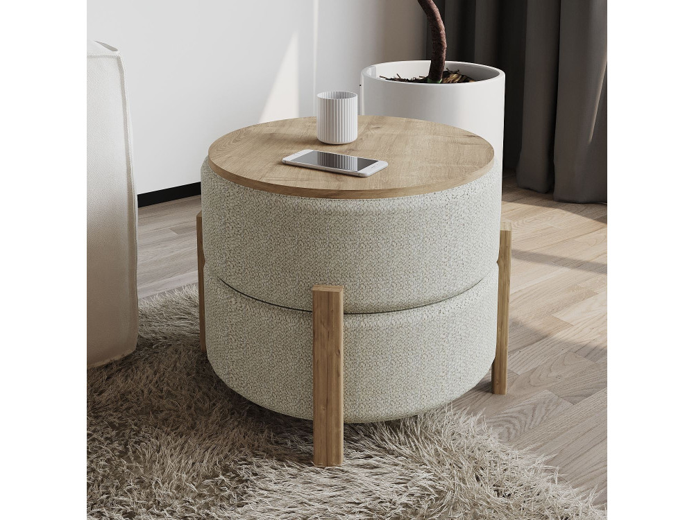 Clone" wooden pouffe - 47 x 48 x 45 cm - Beige