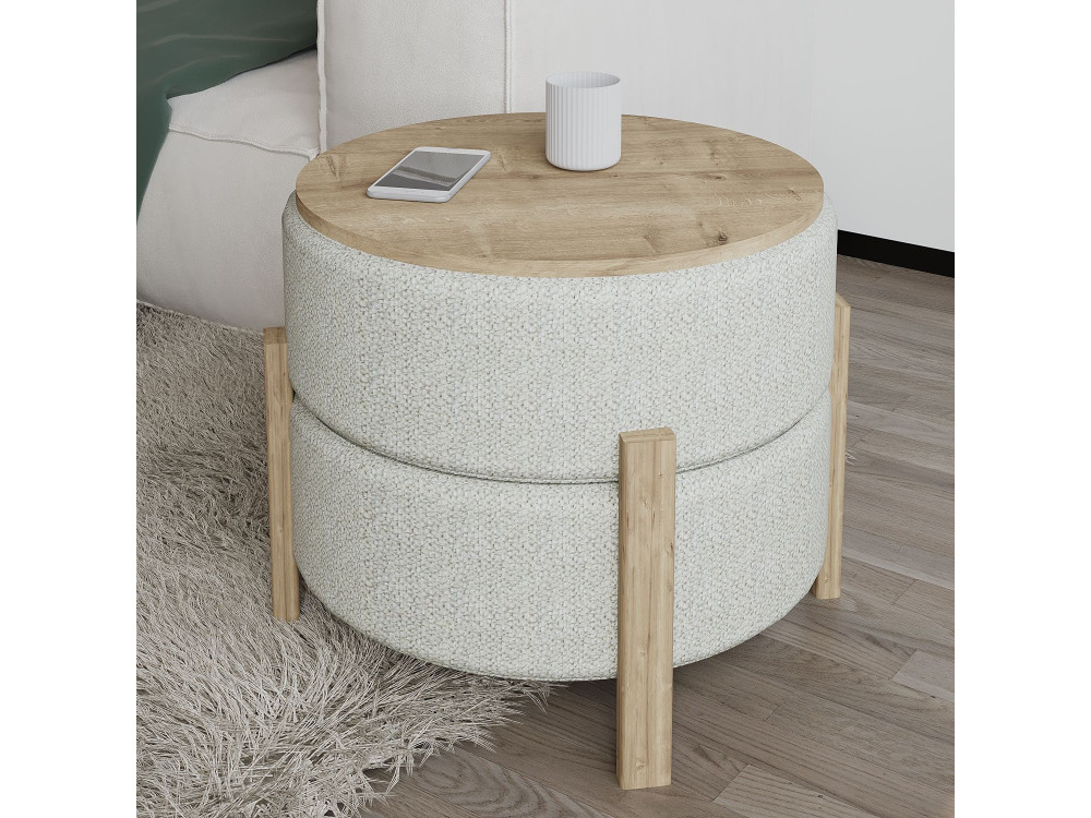 Clone" wooden pouffe - 47 x 48 x 45 cm - Beige