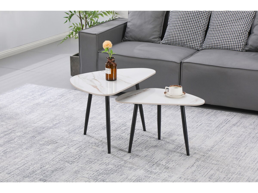 Set of 2 nesting coffee tables in ceramic 'Terra' - 49 x 79 x 56 cm - White