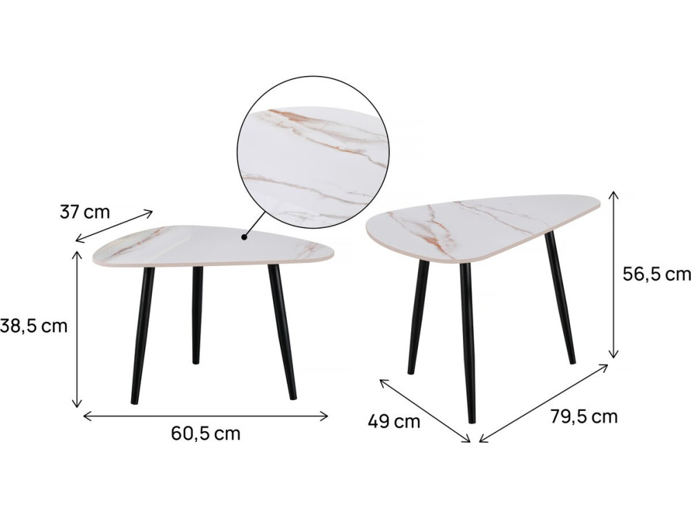 Set of 2 nesting coffee tables in ceramic 'Terra' - 49 x 79 x 56 cm - White