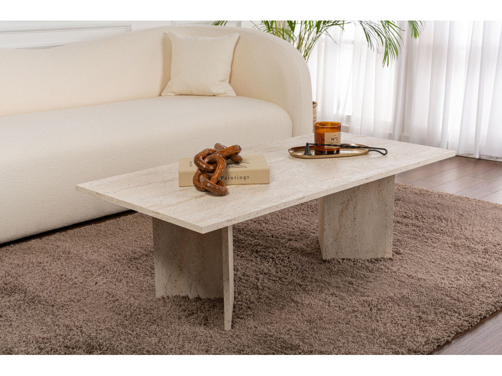 Sabin" wooden coffee table - 60 x 119 x 40 cm - Travertine