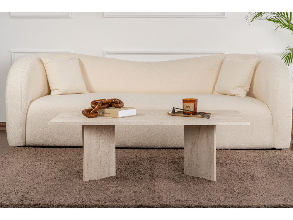 Sabin" wooden coffee table - 60 x 119 x 40 cm - Travertine