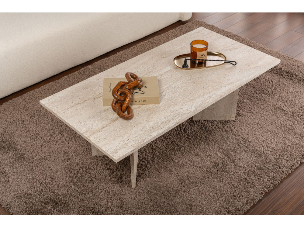 Sabin" wooden coffee table - 60 x 119 x 40 cm - Travertine
