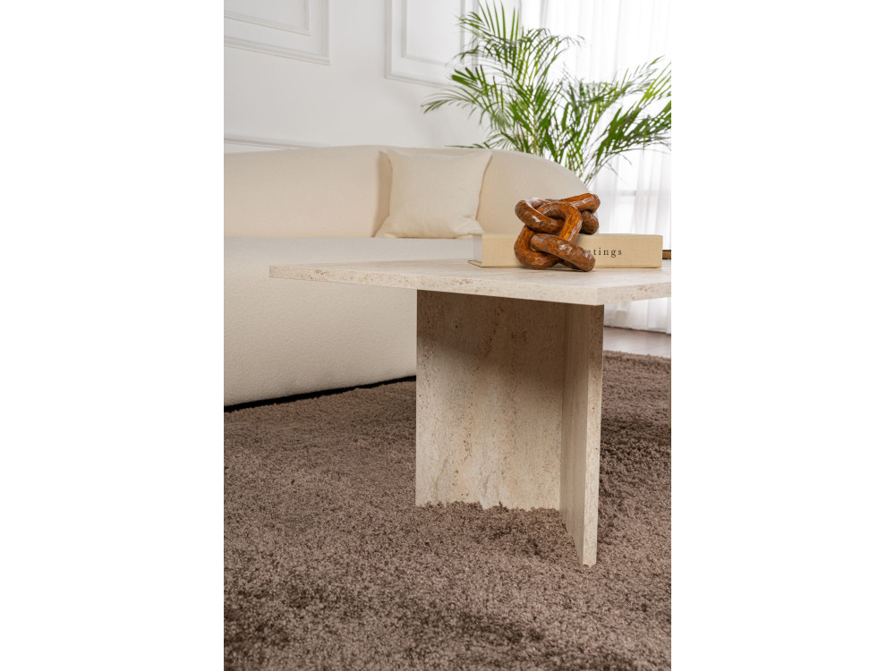 Sabin" wooden coffee table - 60 x 119 x 40 cm - Travertine
