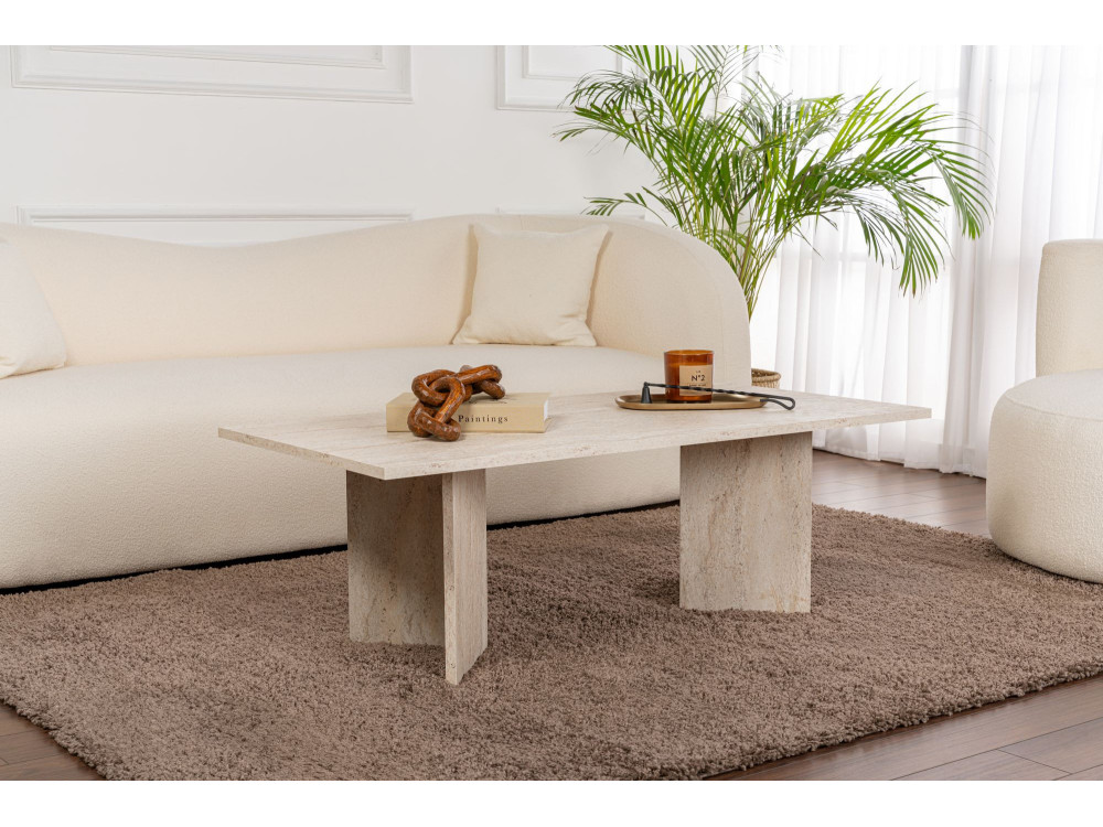 Sabin" wooden coffee table - 60 x 119 x 40 cm - Travertine