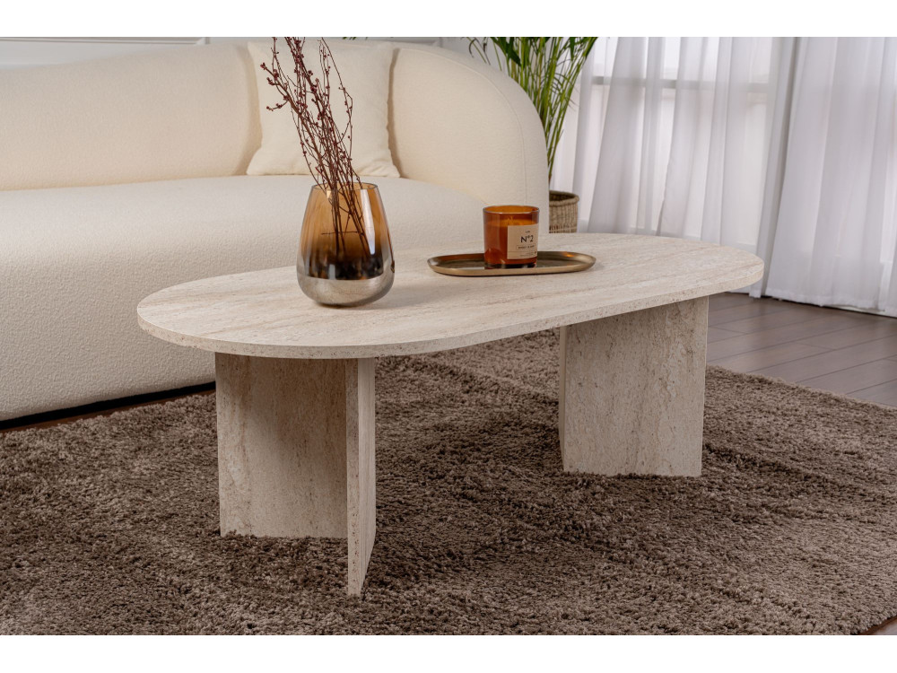 Sable" wooden coffee table - 60 x 119 x 40 cm - Travertine