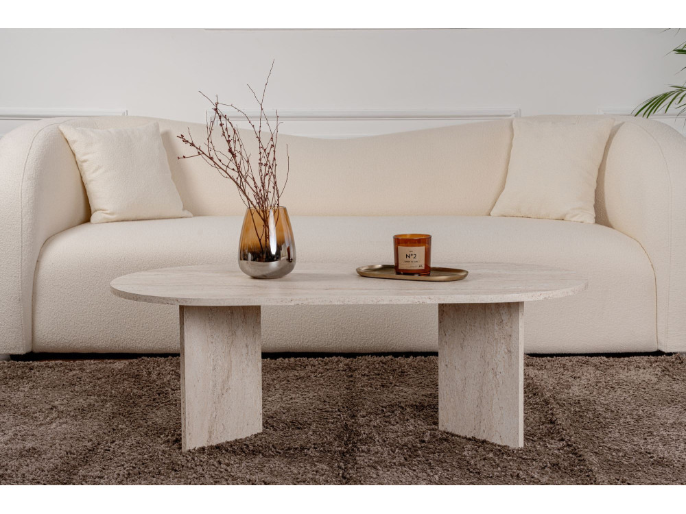 Sable" wooden coffee table - 60 x 119 x 40 cm - Travertine