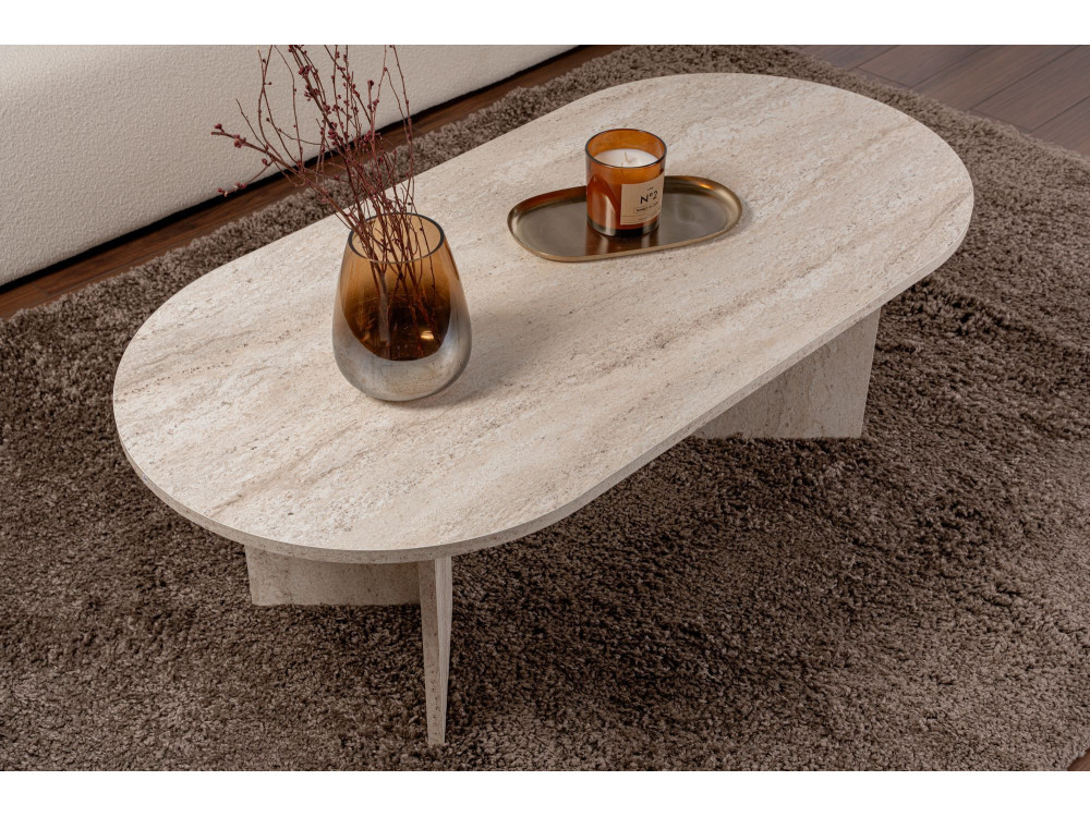 Sable" wooden coffee table - 60 x 119 x 40 cm - Travertine