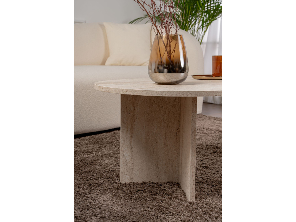 Sable" wooden coffee table - 60 x 119 x 40 cm - Travertine