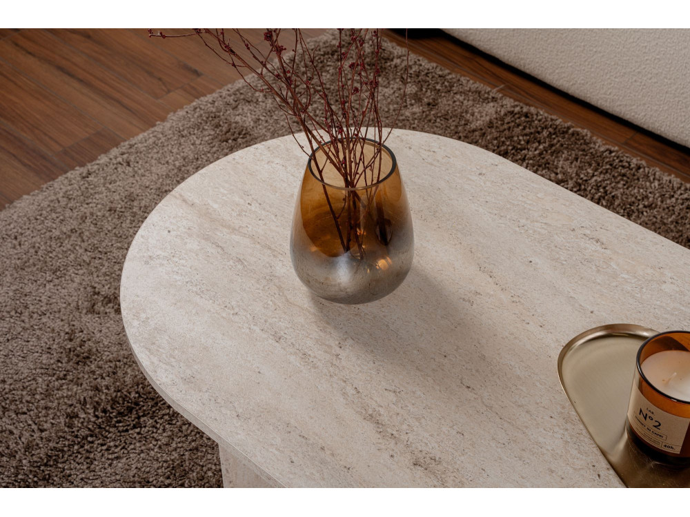 Sable" wooden coffee table - 60 x 119 x 40 cm - Travertine