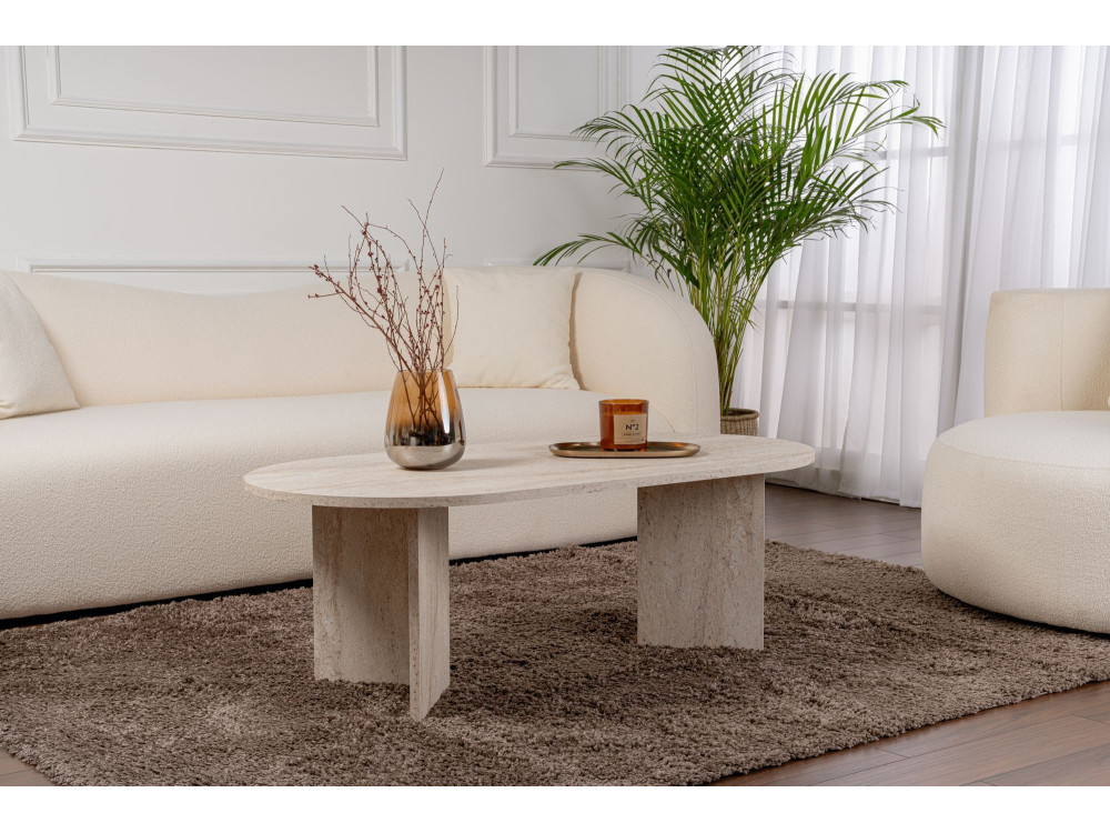Sable" wooden coffee table - 60 x 119 x 40 cm - Travertine