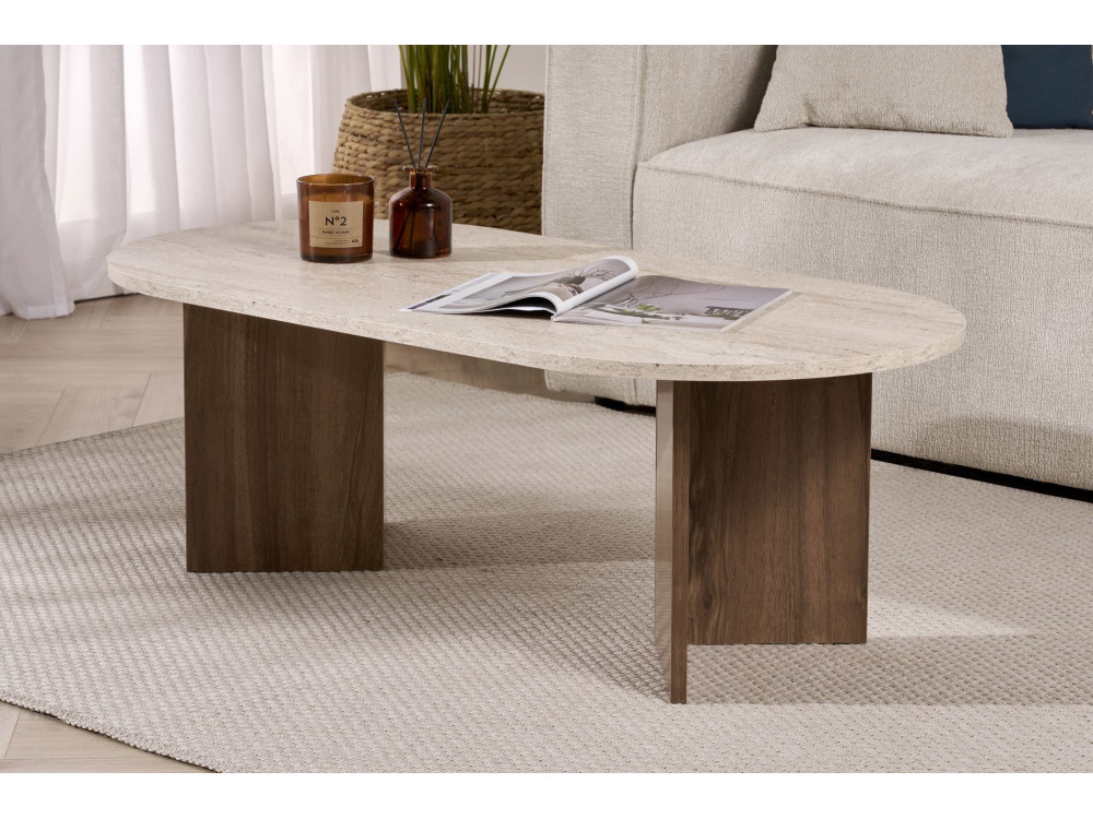 Wooden coffee table "Sable" 119 x 60 x 40 cm - Travertine