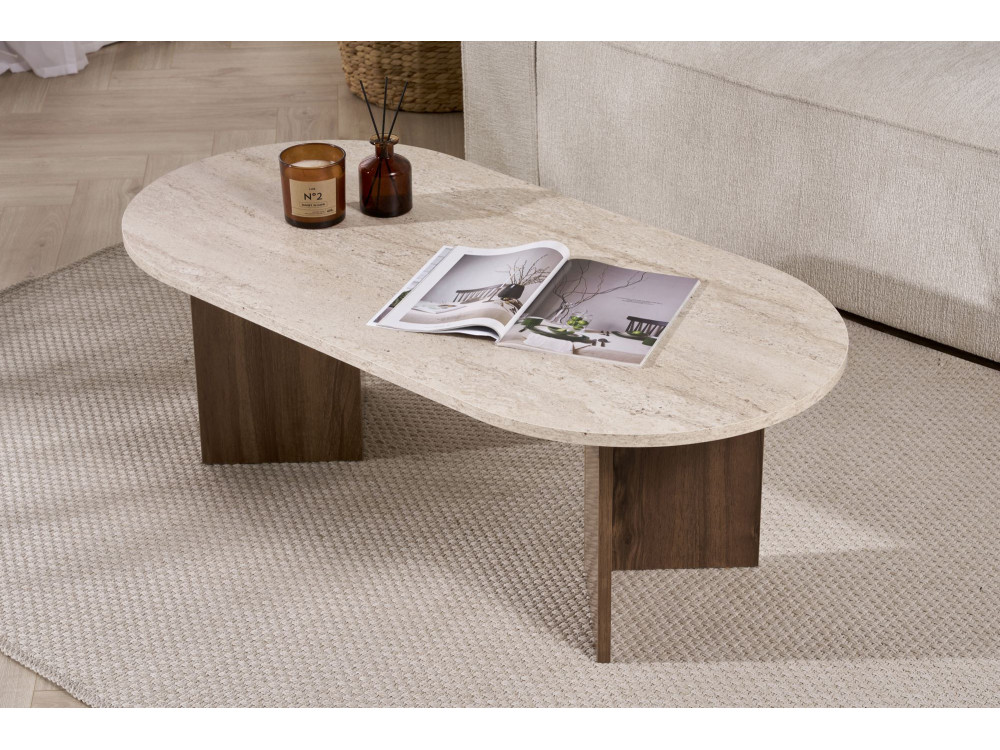Wooden coffee table "Sable" 119 x 60 x 40 cm - Travertine