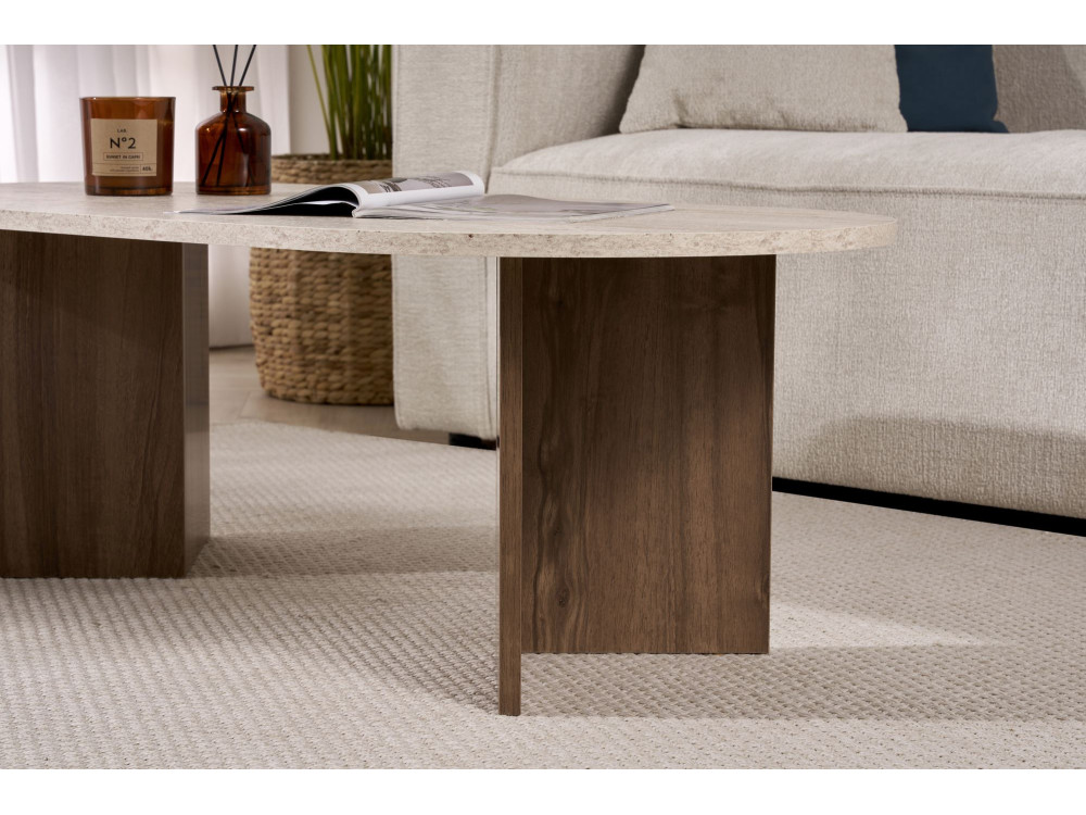 Wooden coffee table "Sable" 119 x 60 x 40 cm - Travertine