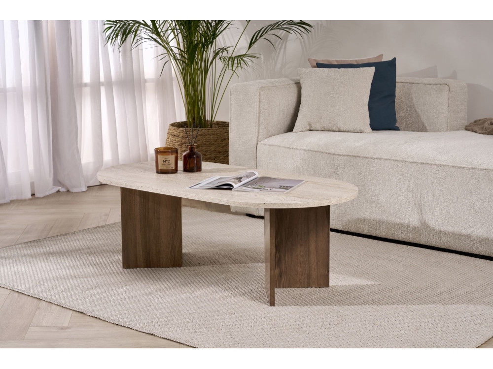 Wooden coffee table "Sable" 119 x 60 x 40 cm - Travertine
