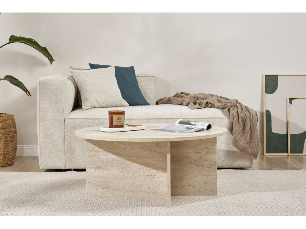 Soleil" wooden coffee table - 90 x 90 x 40 cm - Travertine