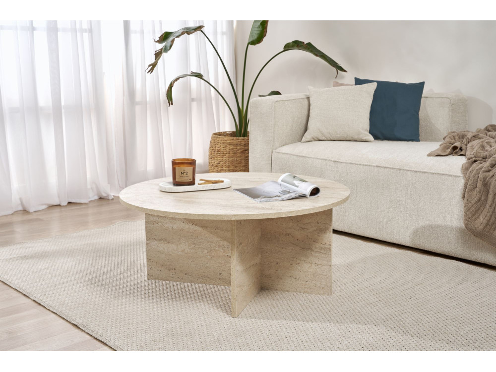 Soleil" wooden coffee table - 90 x 90 x 40 cm - Travertine