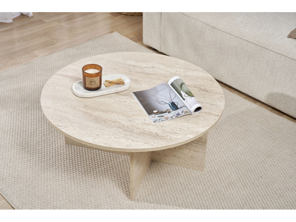 Soleil" wooden coffee table - 90 x 90 x 40 cm - Travertine