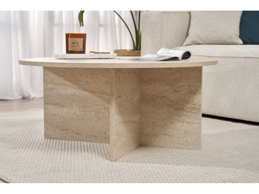 Soleil" wooden coffee table - 90 x 90 x 40 cm - Travertine