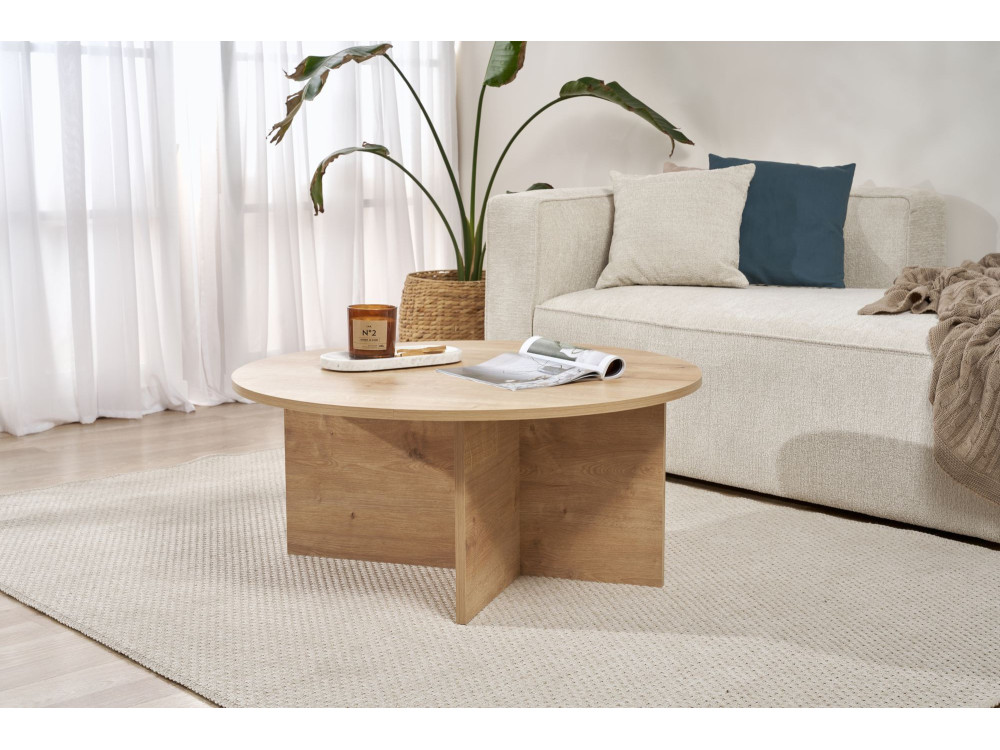 Soleil" wooden coffee table - 90 x 90 x 40 cm - Sapphire Oak