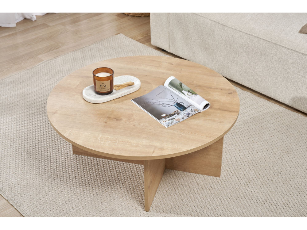 Soleil" wooden coffee table - 90 x 90 x 40 cm - Sapphire Oak