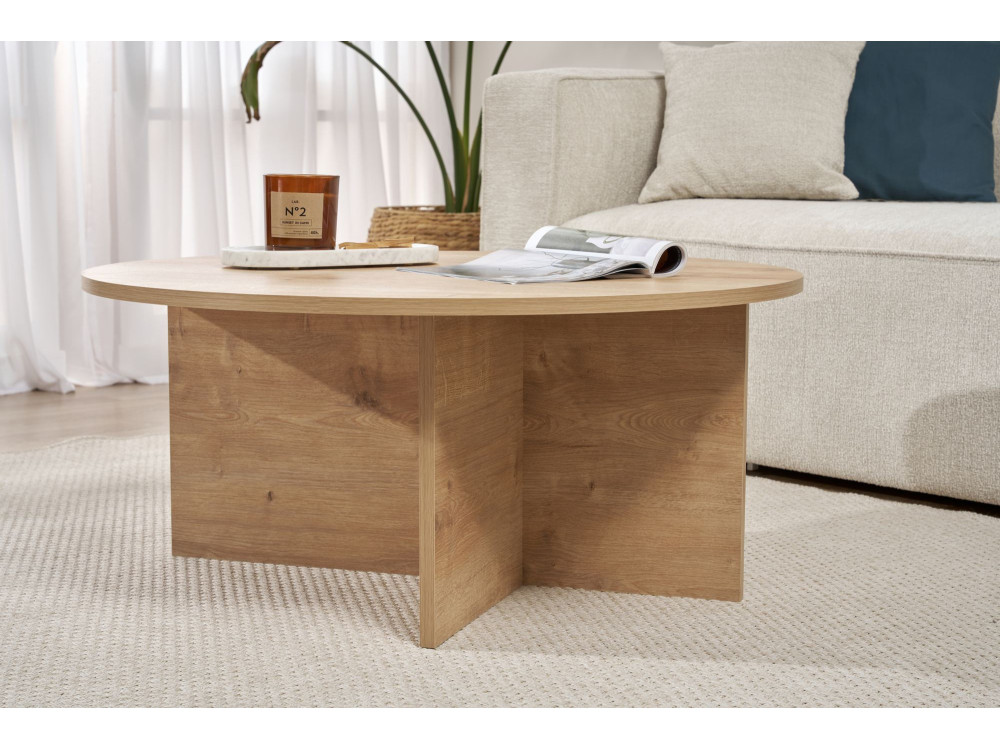 Soleil" wooden coffee table - 90 x 90 x 40 cm - Sapphire Oak