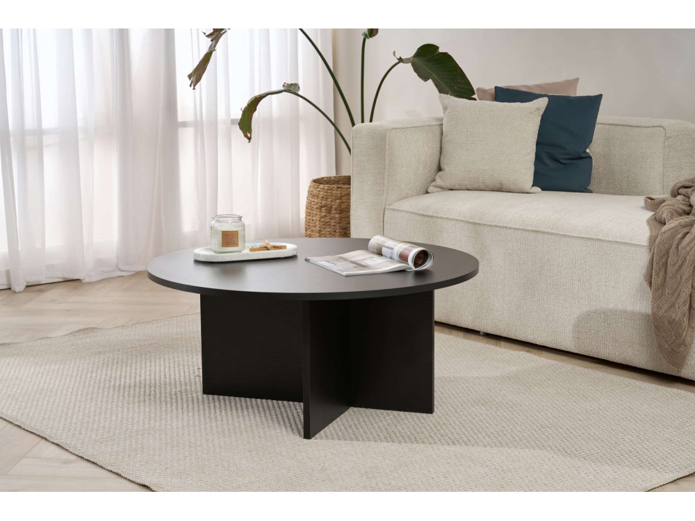 Soleil" wooden coffee table - 90 x 90 x 40 cm - Black wood