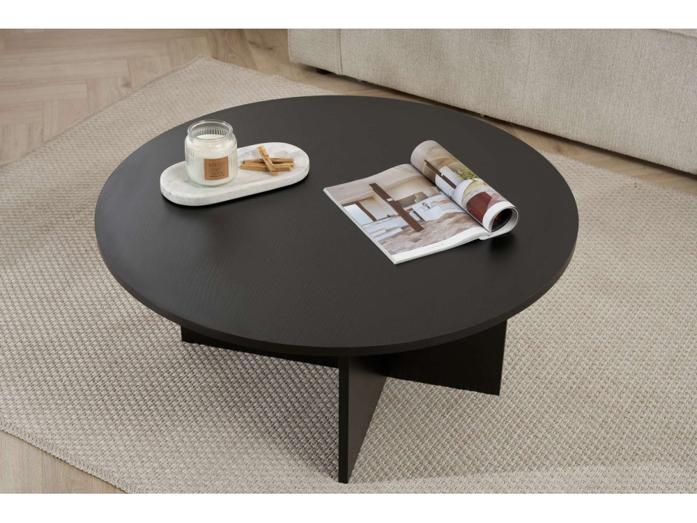 Soleil" wooden coffee table - 90 x 90 x 40 cm - Black wood