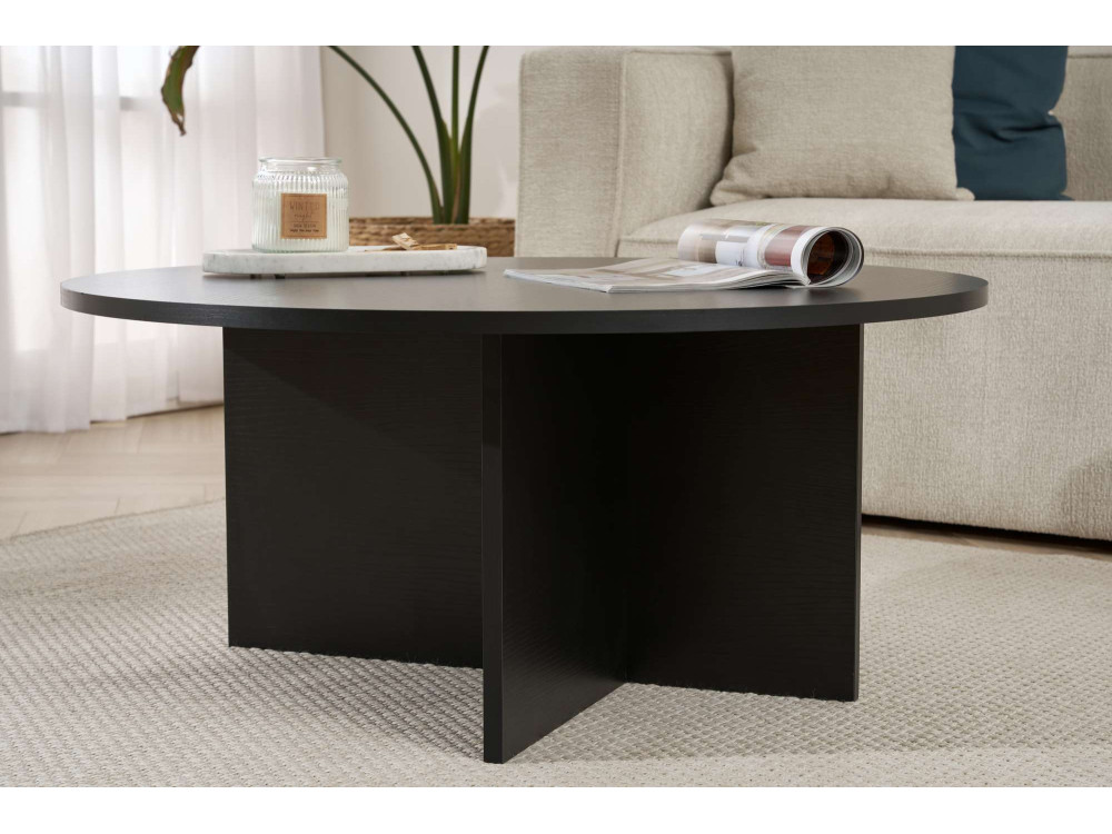 Soleil" wooden coffee table - 90 x 90 x 40 cm - Black wood