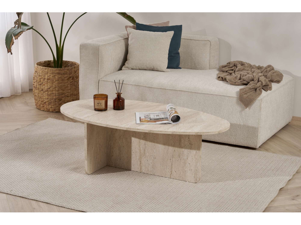 Orba" wooden coffee table - 120 x 65 x 40 cm - Travertine