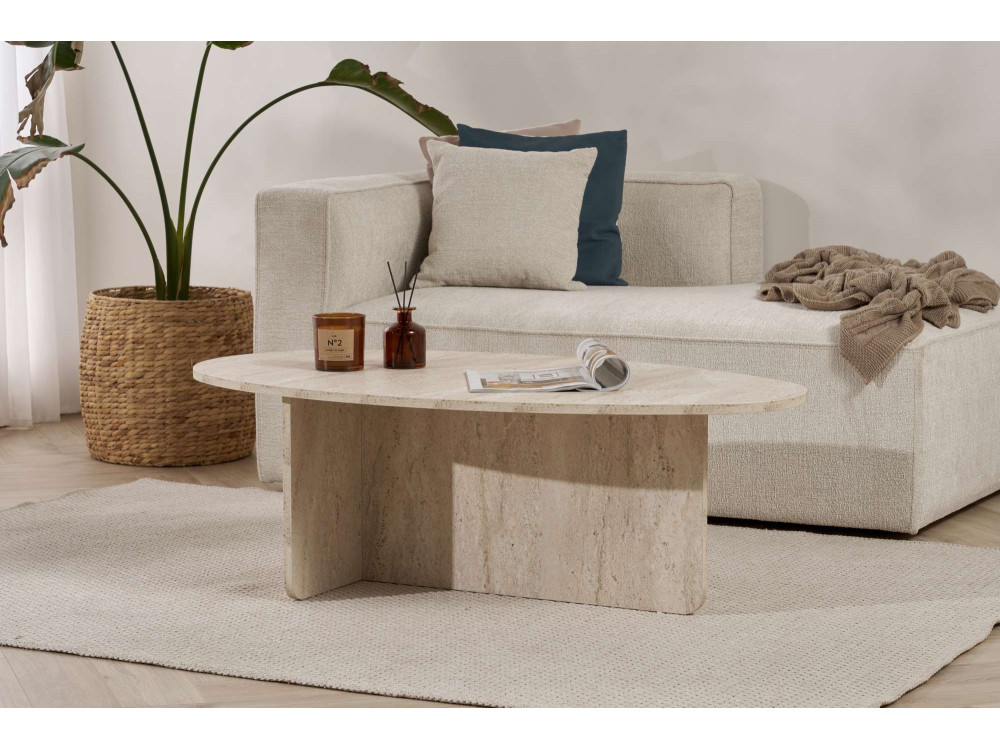 Orba" wooden coffee table - 120 x 65 x 40 cm - Travertine